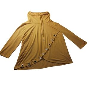 NY Collection Asymmetric Eyelet Tunic Top Pullover Mustard Stretch‎ Est M READ
